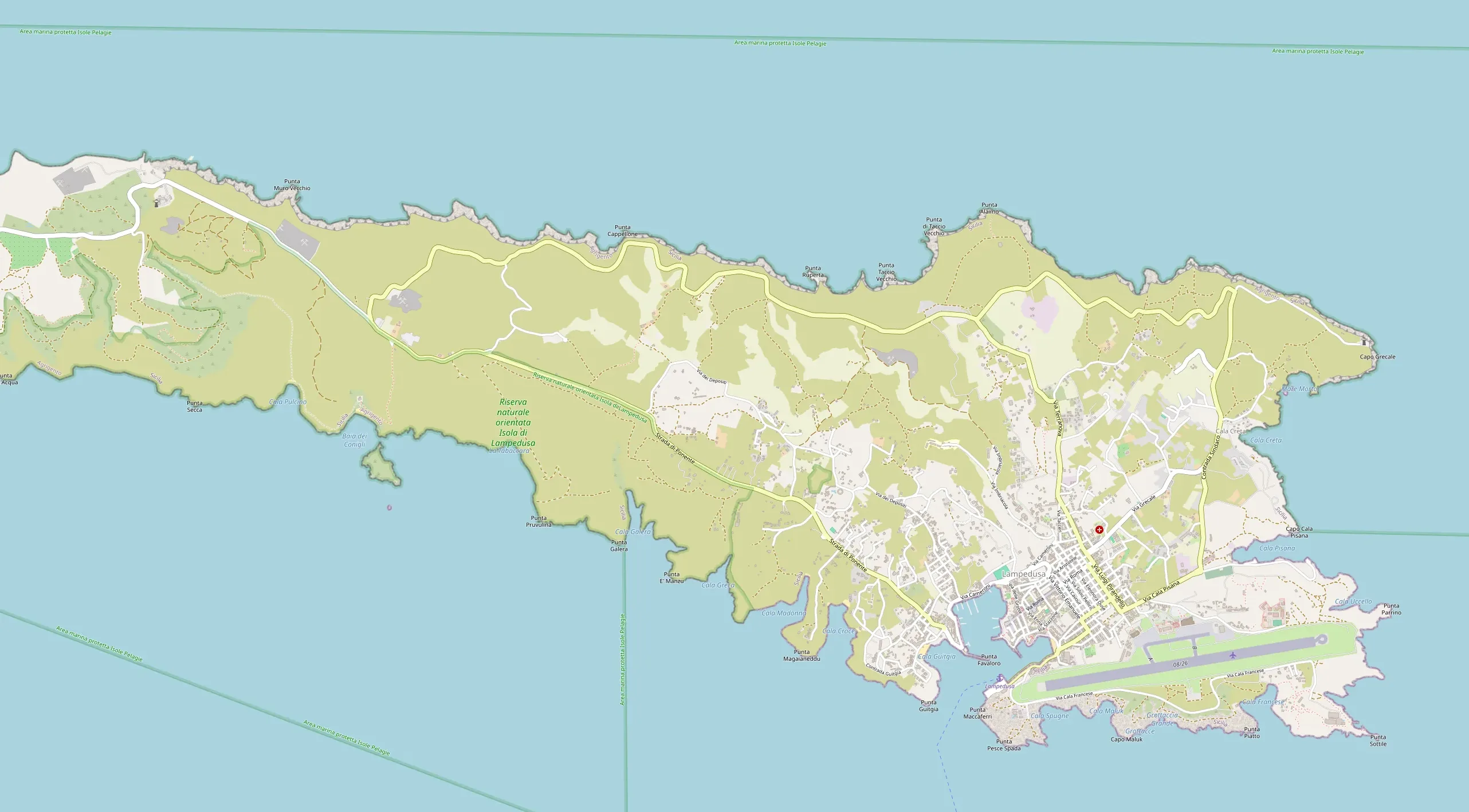 Mappa di Lampedusa con la posizione di Centro